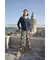 Yaprak Desenli Uzun Kollu V Yaka Pijama Takımı