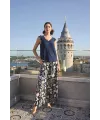 Yaprak Desenli ve Dantelli 3lü Pijama Takımı