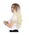 Yoğun Dalgalı Fiber Sentetik Uzun Perçemsiz Peruk - Kumral / Platin Ombreli