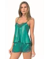 Zümrüt Saten Babydoll Şort Takımı