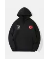 10 Kasıma Özel 3 İplik Kapüşonlu Baskılı SweatShirt Hoodie - Siyah