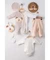 iegiyim™ Ayıcık Nakışlı Tulumlu % 100 Pamuk Erkek Bebek 5li Set