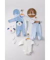 iegiyim™ Ayıcık Nakışlı Tulumlu % 100 Pamuk Erkek Bebek 5li Set