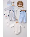 iegiyim™ Ayıcık Nakışlı Tulumlu % 100 Pamuk Erkek Bebek 5li Set