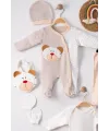 iegiyim™ Ayıcık Nakışlı Tulumlu % 100 Pamuk Erkek Bebek 5li Set