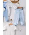 iegiyim™ Ayıcık Nakışlı Tulumlu % 100 Pamuk Erkek Bebek 5li Set