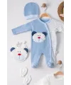 iegiyim™ Ayıcık Nakışlı Tulumlu % 100 Pamuk Erkek Bebek 5li Set