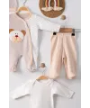 iegiyim™ Ayıcık Nakışlı Tulumlu % 100 Pamuk Erkek Bebek 5li Set