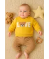 iegiyim™ Bear Love Nakışlı % 100 Pamuklu 2li Erkek Takım