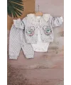 iegiyim™ Brode İşlemeli Kalp Desenli 3lü Hırkalı Kız Bebek Takım