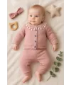 iegiyim™ Çiçek Nakışlı Düşmeli Bandanalı Kız Bebek Takımı