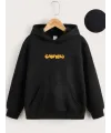 Çocuk Unisex Kapüşonlu Ön ve Arka Garfield Baskılı Sweatshirt - Siyah