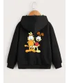 Çocuk Unisex Kapüşonlu Ön ve Arka Garfield Baskılı Sweatshirt - Siyah