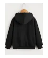 Çocuk Unisex Kapüşonlu Tatlı Kedi Baskılı Sweatshirt - Siyah