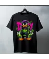Daffy Duck Graffiti Baskılı Unisex Siyah Tişört - 24/1 Penye Pamuklu