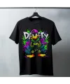 Daffy Duck Graffiti Baskılı Unisex Siyah Tişört - 24/1 Penye Pamuklu