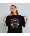 Daffy Duck Graffiti Baskılı Unisex Siyah Tişört - 24/1 Penye Pamuklu