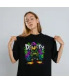 Daffy Duck Graffiti Baskılı Unisex Siyah Tişört - 24/1 Penye Pamuklu