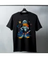 Duck Dodgers Uzay Baskılı Unisex Siyah Oversize Tişört - 24/1 Penye