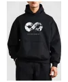 Erkek 10 Kasıma Özel 3 İplik Kapüşonlu Baskılı SweatShirt Hoodie - Siyah