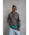 Erkek 3 iplik Pamuklu Alev Baskılı Kapüşonlu hoodie Sweatshirt - Gri