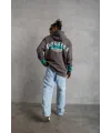 Erkek 3 iplik Pamuklu Alev Baskılı Kapüşonlu hoodie Sweatshirt - Gri