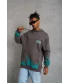 Erkek 3 iplik Pamuklu Alev Baskılı Kapüşonlu hoodie Sweatshirt - Gri