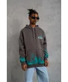 Erkek 3 iplik Pamuklu Alev Baskılı Kapüşonlu hoodie Sweatshirt - Gri