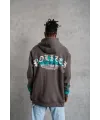 Erkek 3 iplik Pamuklu Alev Baskılı Kapüşonlu hoodie Sweatshirt - Gri
