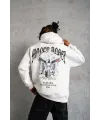 Erkek 3 İplik Pamuklu Baskılı Kapüşonlu Cepli Sweatshirt Hoodie - Beyaz