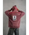 Erkek 3 İplik Pamuklu Baskılı Kapüşonlu Cepli Sweatshirt Hoodie - Gül Kurusu