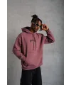 Erkek 3 İplik Pamuklu Baskılı Kapüşonlu Cepli Sweatshirt Hoodie - Gül Kurusu