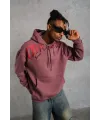 Erkek 3 İplik Pamuklu Baskılı Kapüşonlu Cepli Sweatshirt Hoodie - Gül Kurusu
