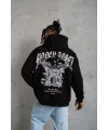 Erkek 3 İplik Pamuklu Baskılı Kapüşonlu Cepli Sweatshirt Hoodie - Siyah
