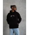 Erkek 3 İplik Pamuklu Baskılı Kapüşonlu Cepli Sweatshirt Hoodie - Siyah