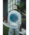 Erkek 3 İplik Pamuklu Bisiklet Yaka Baskılı SweatShirt - Beyaz
