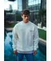Erkek 3 iplik pamuklu Bisiklet Yaka Baskılı SweatShirt - Beyaz