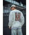 Erkek 3 iplik pamuklu Bisiklet Yaka Baskılı SweatShirt - Beyaz