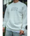 Erkek 3 İplik Pamuklu Bisiklet Yaka Baskılı SweatShirt - Beyaz