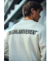 Erkek 3 iplik pamuklu Bisiklet Yaka Baskılı SweatShirt - Beyaz