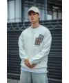 Erkek 3 iplik pamuklu Bisiklet Yaka Baskılı SweatShirt - Beyaz