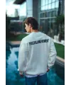 Erkek 3 iplik pamuklu Bisiklet Yaka Baskılı SweatShirt - Beyaz