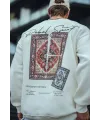 Erkek 3 iplik pamuklu Bisiklet Yaka Baskılı SweatShirt - Beyaz