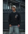 Erkek 3 iplik Pamuklu Bisiklet Yaka Baskılı SweatShirt - Siyah