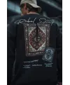 Erkek 3 iplik Pamuklu Bisiklet Yaka Baskılı SweatShirt - Siyah