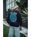 Erkek 3 İplik Pamuklu Bisiklet Yaka Baskılı SweatShirt - Siyah