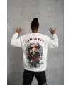 Erkek 3 İplik Pamuklu Bisiklet Yaka Gangster Baskılı Sweatshirt - Beyaz
