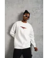 Erkek 3 İplik Pamuklu Bisiklet Yaka Gangster Baskılı Sweatshirt - Beyaz