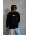 Erkek 3 İplik Pamuklu Bisiklet Yaka Gangster Baskılı Sweatshirt - Siyah