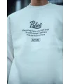 Erkek 3 iplik pamuklu Bisiklet Yaka Ön Ve Arka Baskılı SweatShirt - Beyaz